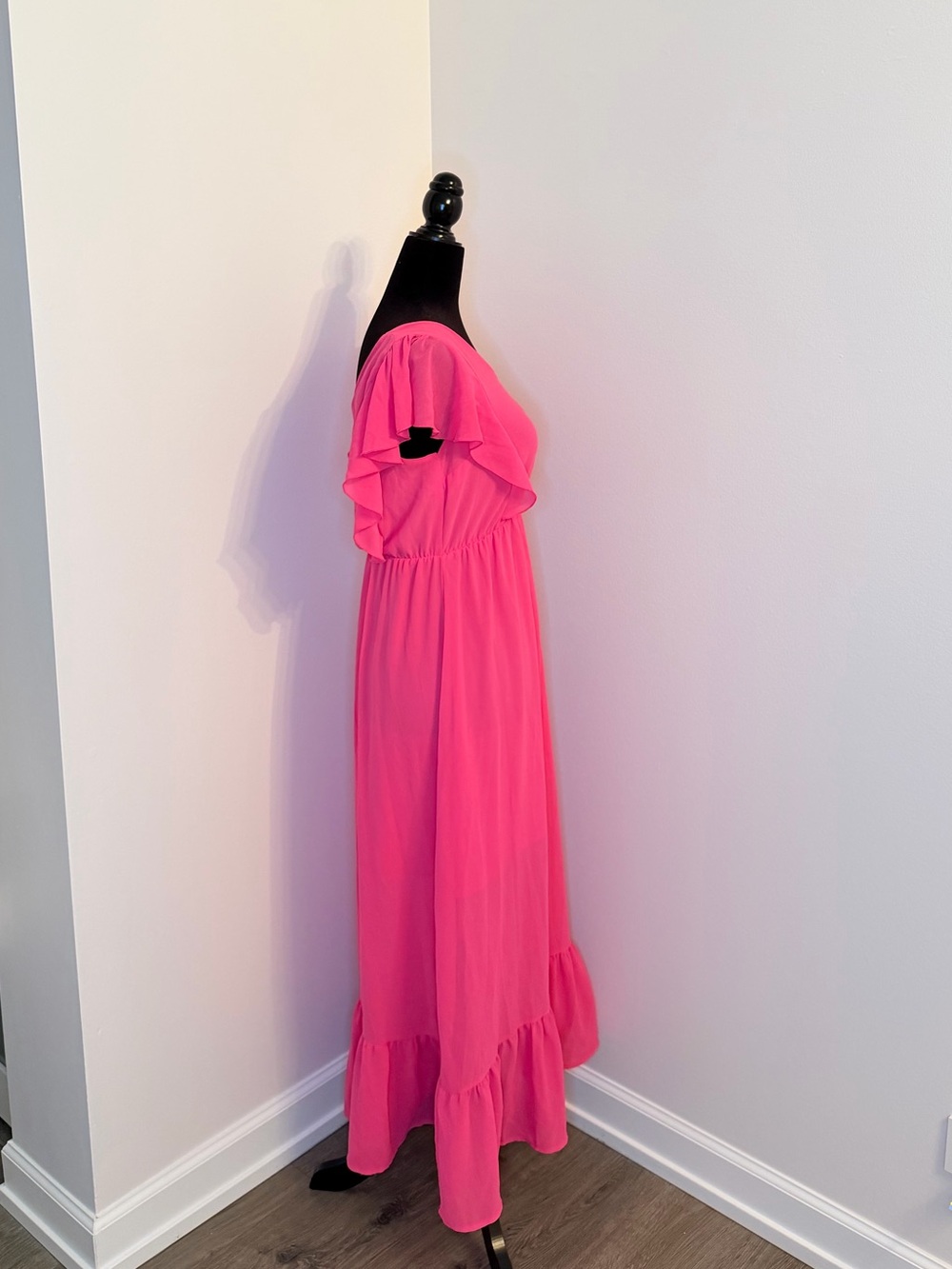 Pink Ruffle-Sleeve Maxi Dress - Picture 3 of 5